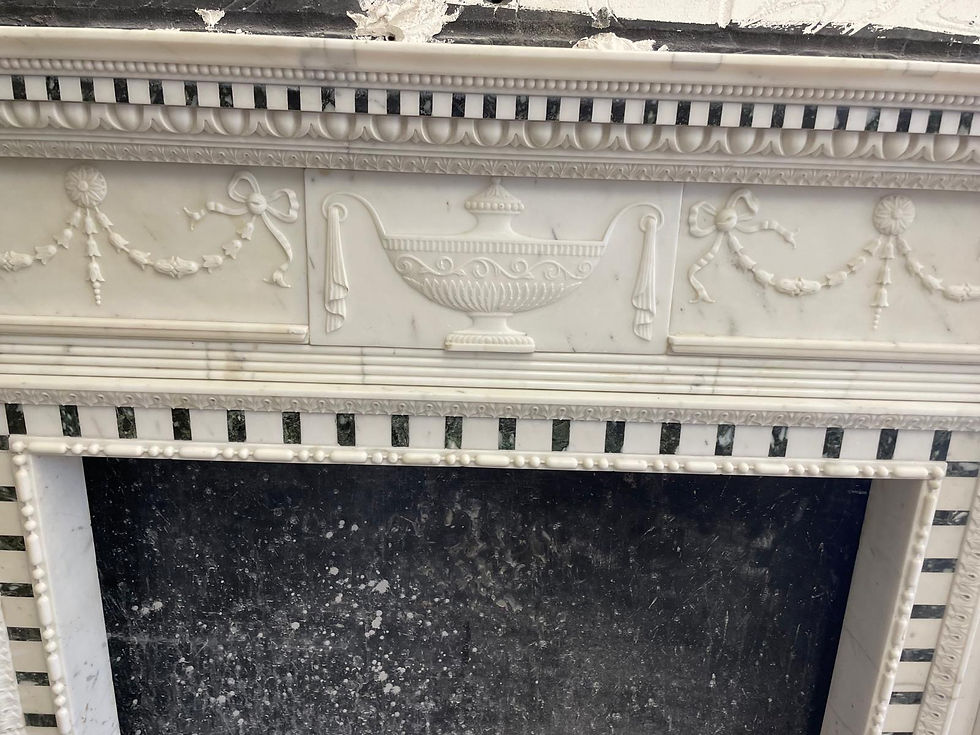 Thumbnail: A 19th century Carrara and Verde Antico marble chimneypiece In the George III st