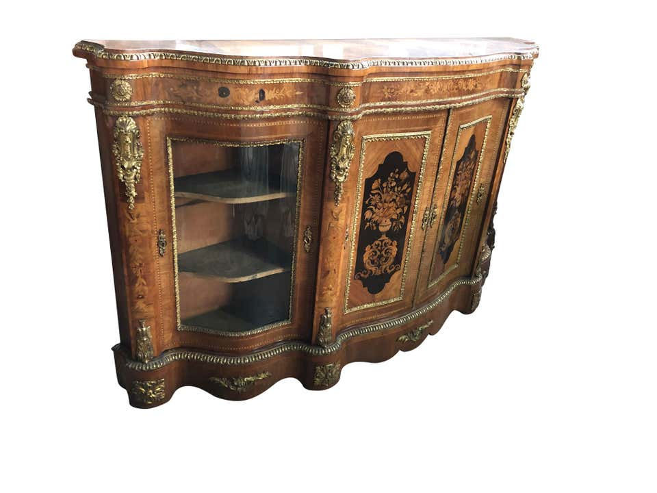 Thumbnail: 19th Century Walnut and Floral Marquetry Credenza