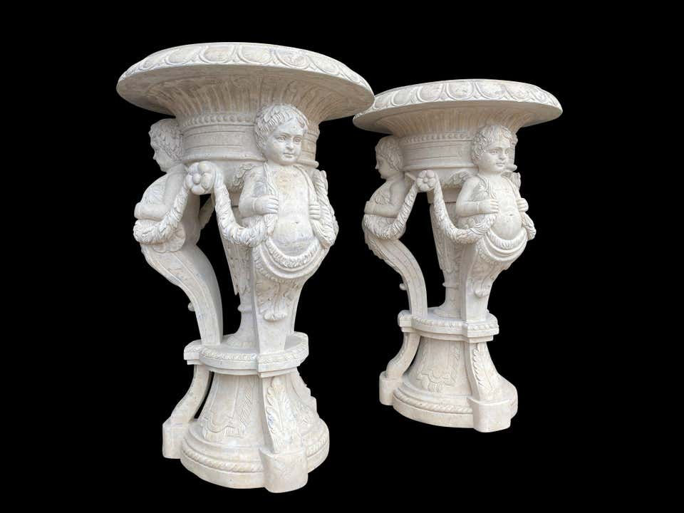 Thumbnail: 20th Century Large Pair of Hand Carved Marble Planters