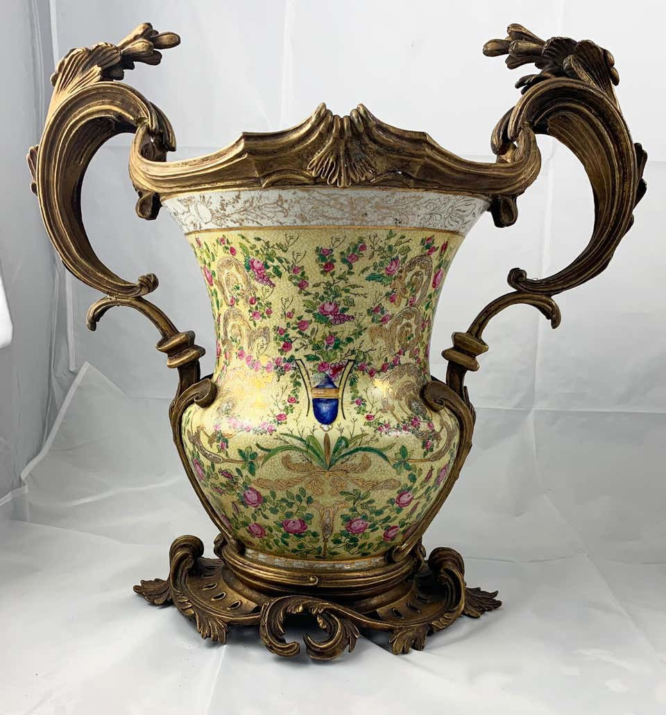 Thumbnail: 20th Century Pair of French Porcelain and Ormolu-Mounted Twin Handled Urns