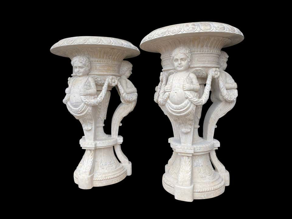 Thumbnail: 20th Century Large Pair of Hand Carved Marble Planters