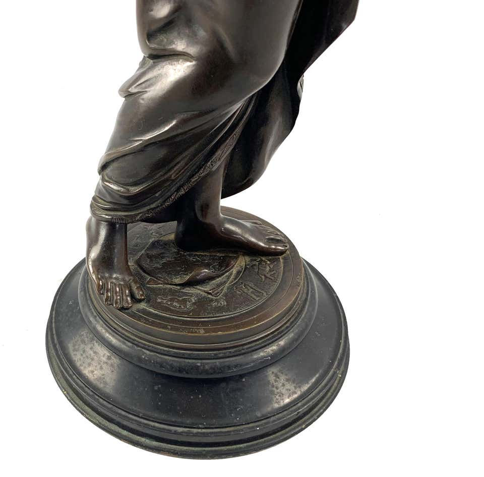 Thumbnail: 19th Century Bronze of a Women Draped in Robes on a Circular Zodiac Base