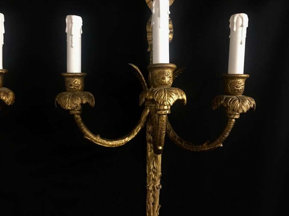 Thumbnail: 18th Century Rococo Giltwood Three-Light Wall Sconces