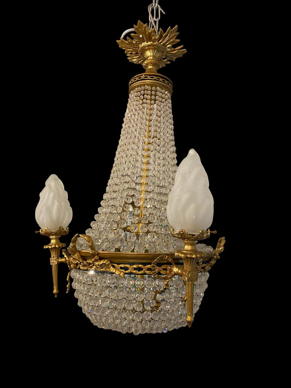 Thumbnail: 20th Century Ormolu and Glass Tent and Bag Chandelier