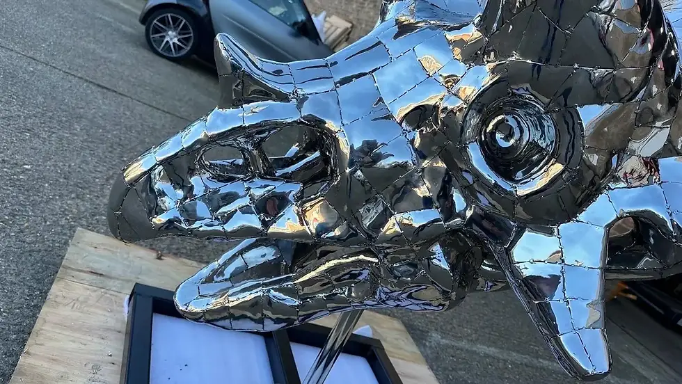 Thumbnail: Stainless Steel Triceratops Sculpture, 21st century