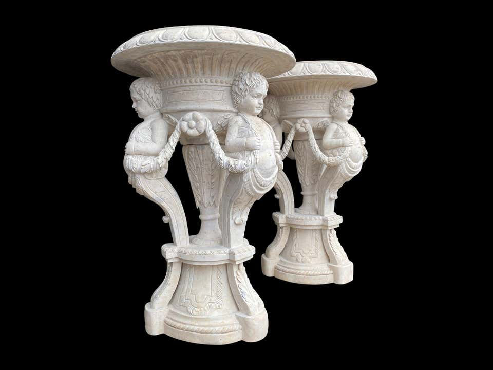 Thumbnail: 20th Century Large Pair of Hand Carved Marble Planters