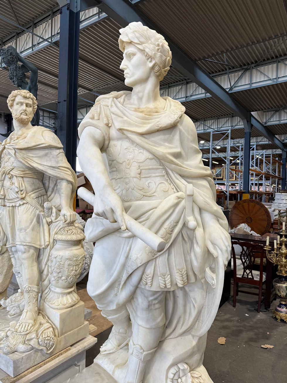 Thumbnail: Pair of Monumental Classical Marble Warrior Figures, Late 20th Century