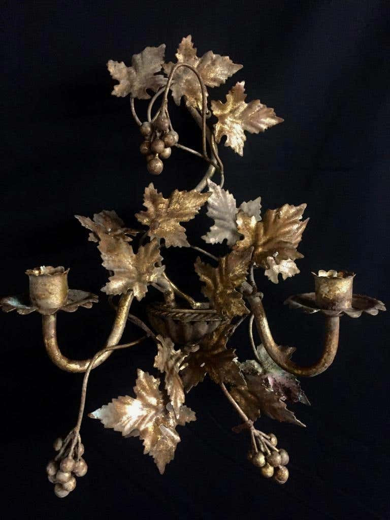 Thumbnail: Early 20th Century French Gilt Grape Vine Wall Sconces