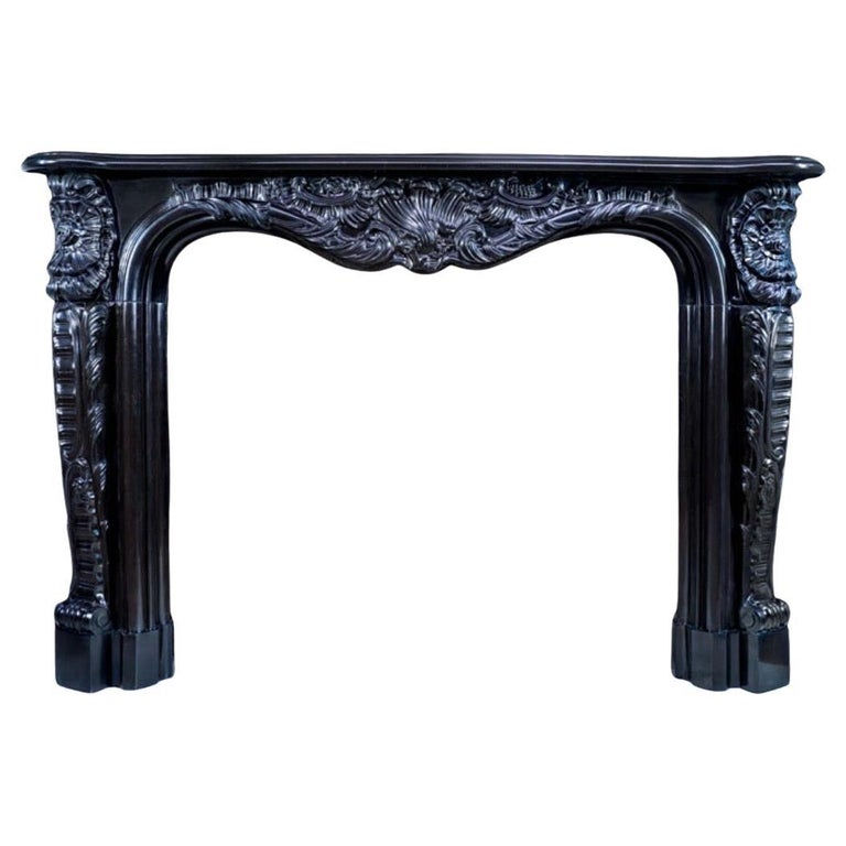 Black Belgian Rococo Marble Fireplace