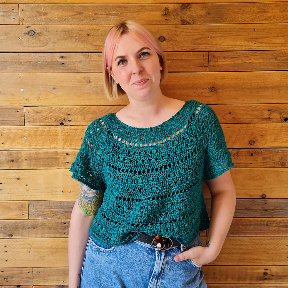 Thumbnail: Stormy Skies top crochet pattern UK