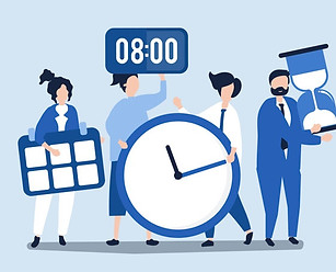 characters of people holding time icons