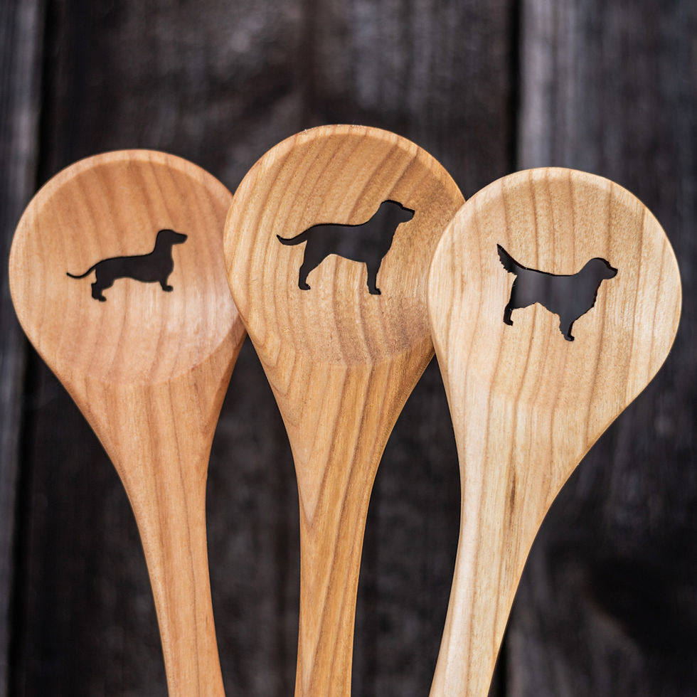 Miniaturbild: Kochlöffel Holz Labrador Golden Retriever Dackel Motiv