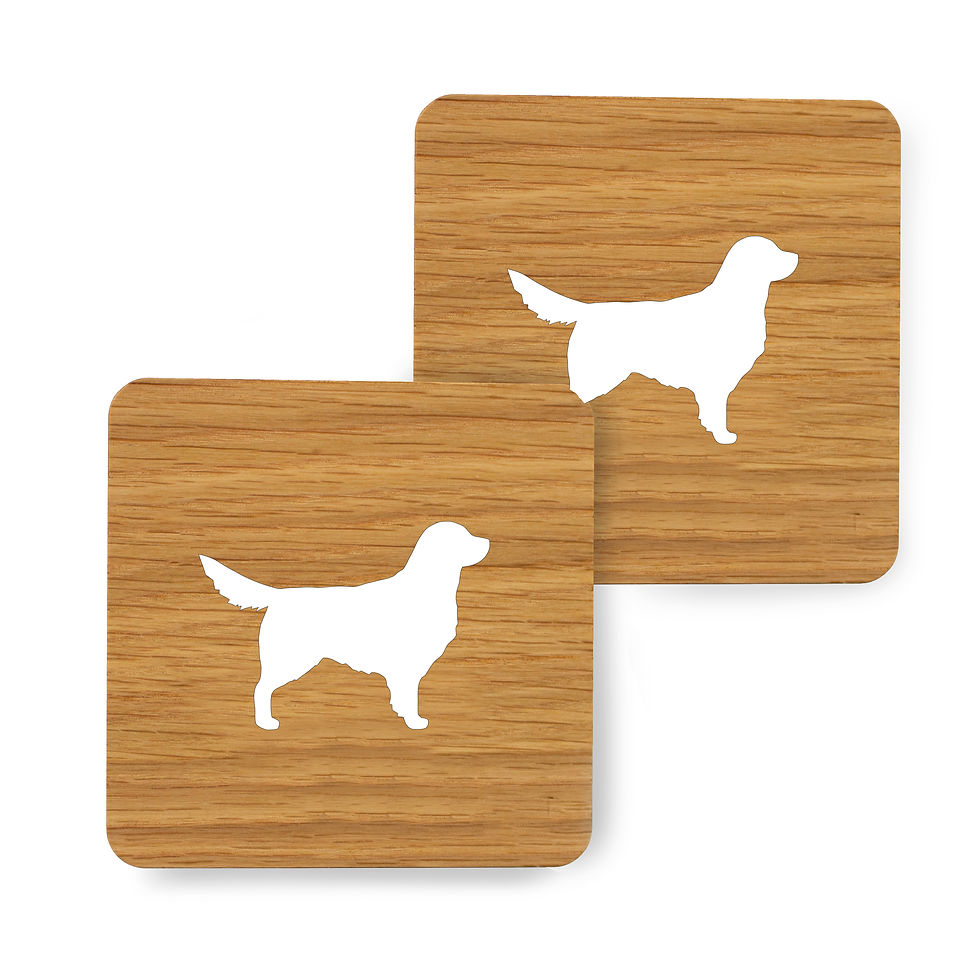 Glasuntersetzer Untersetzer Holz Hund Golden Retriever Motiv Eiche