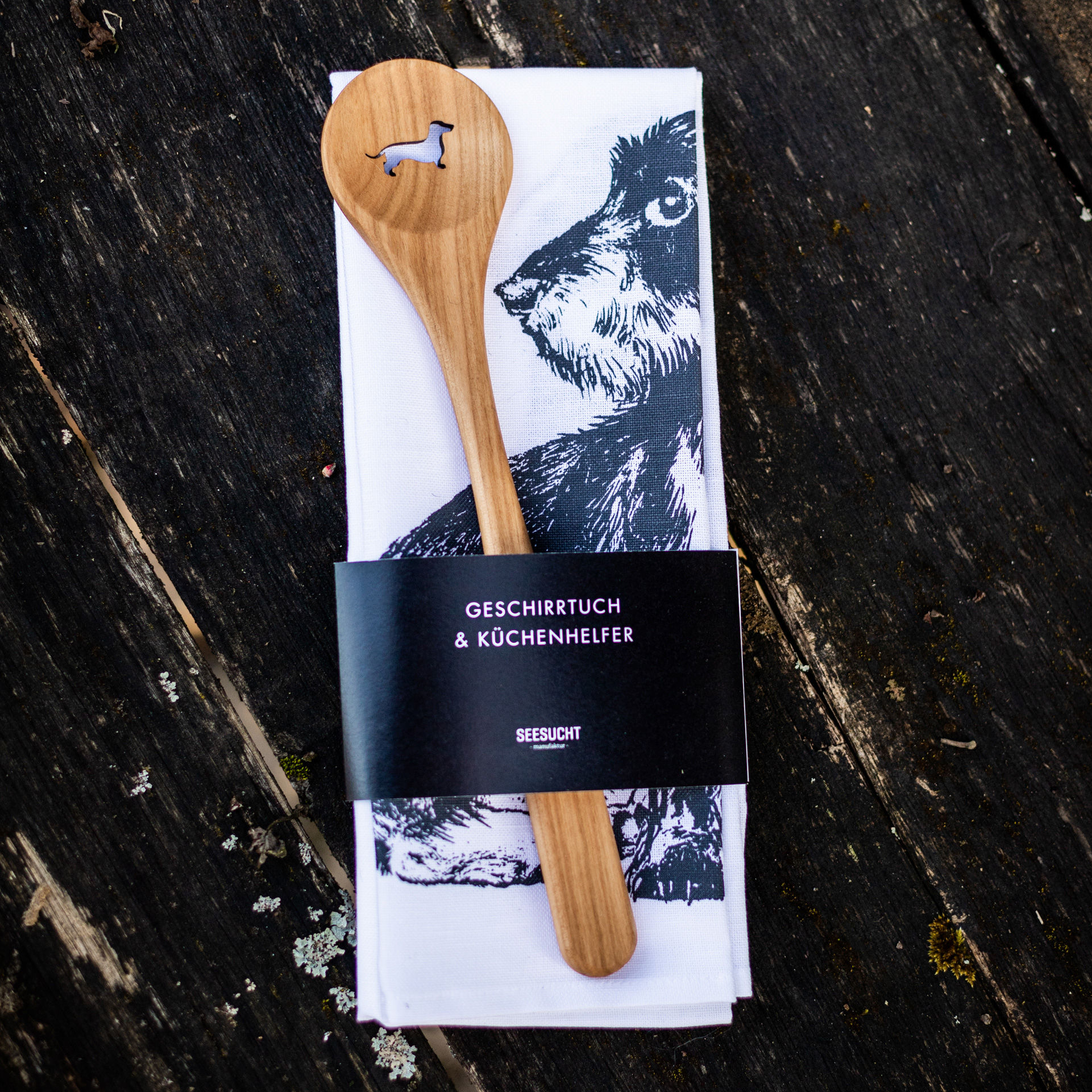 Set / Geschirrtuch Dackel + Kochlöffel Dackel