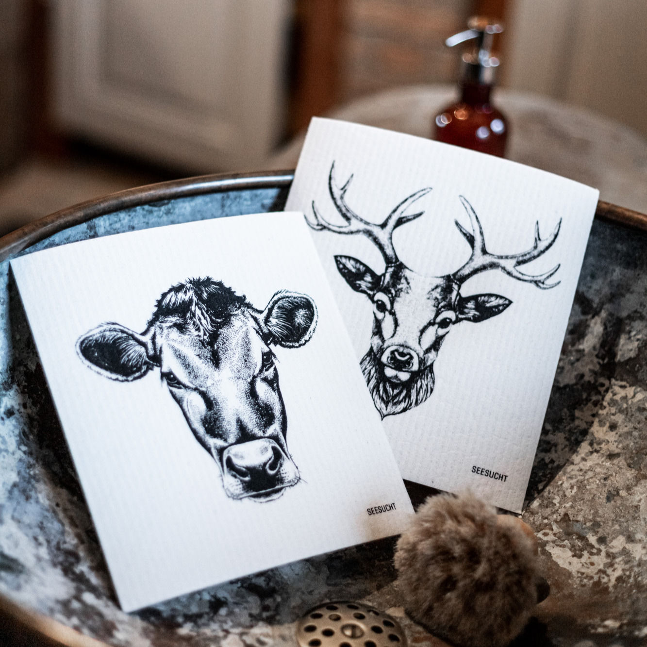 Schwammtuch Putztuch Hirsch Kuh Naturfaser