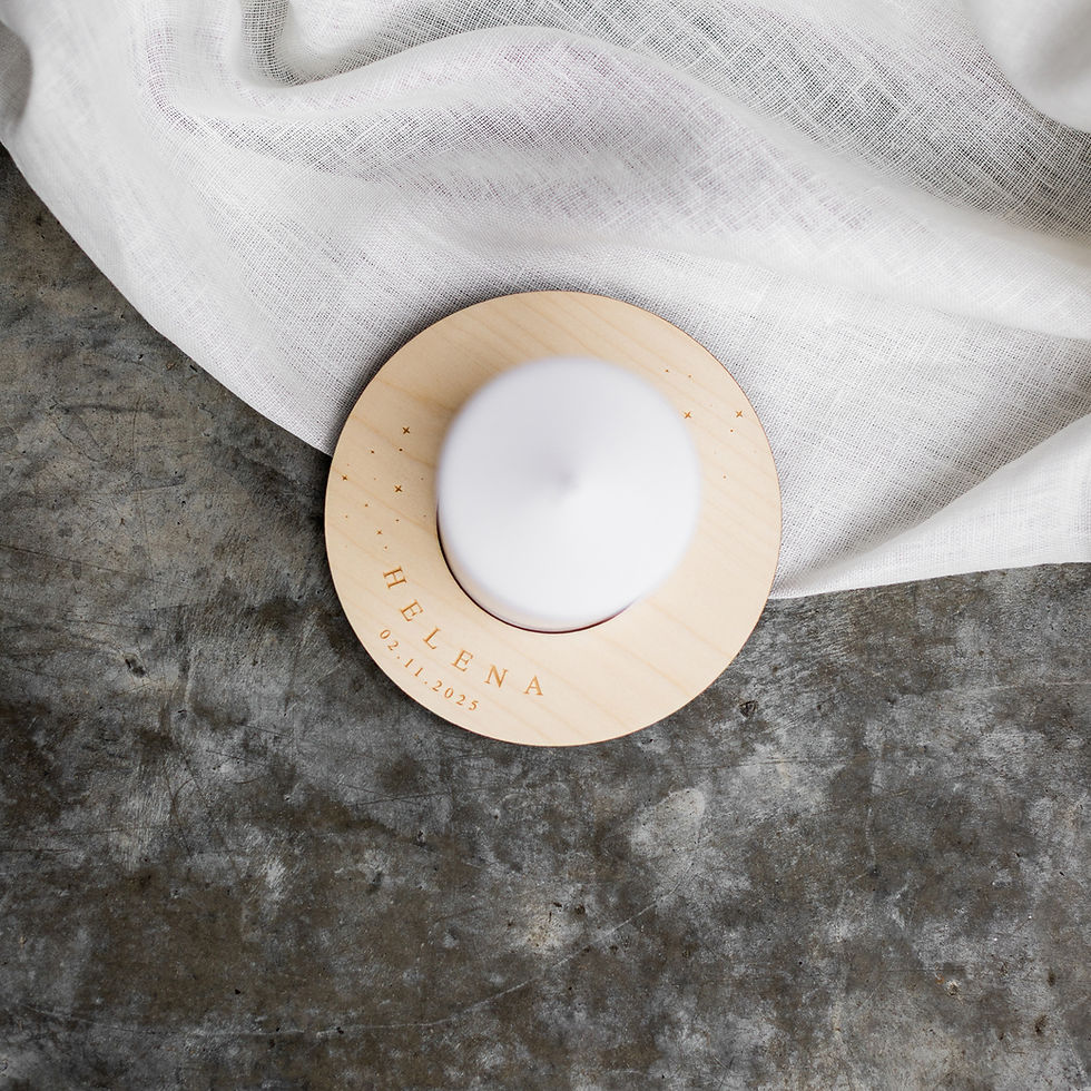 Miniaturbild: Kerzenteller Kerzenhalter Holz Gravur Name Datum Sterne Trauer Sternenkind Erinnerung