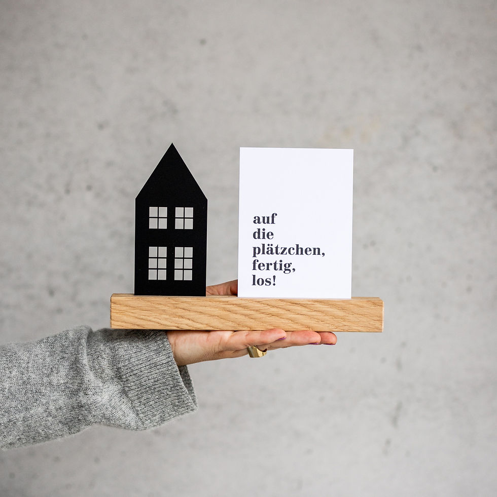 Bilderleiste Kartenleiste Steckfigur Winterhaus Grachtenhaus kurz Gravur Weihnachten Holz Eiche