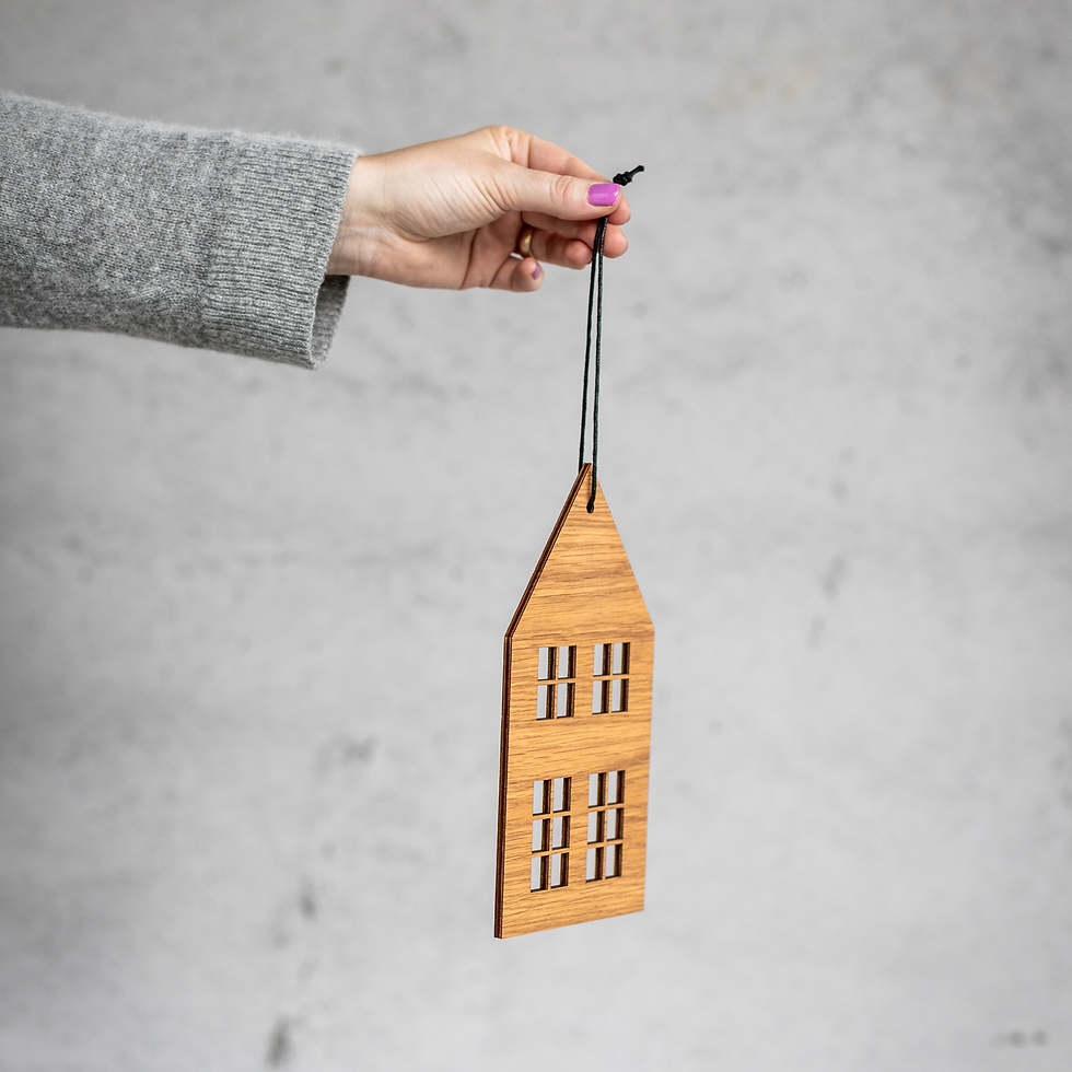 Haus Anhänger Dekoration Weihnachten Holz Eiche