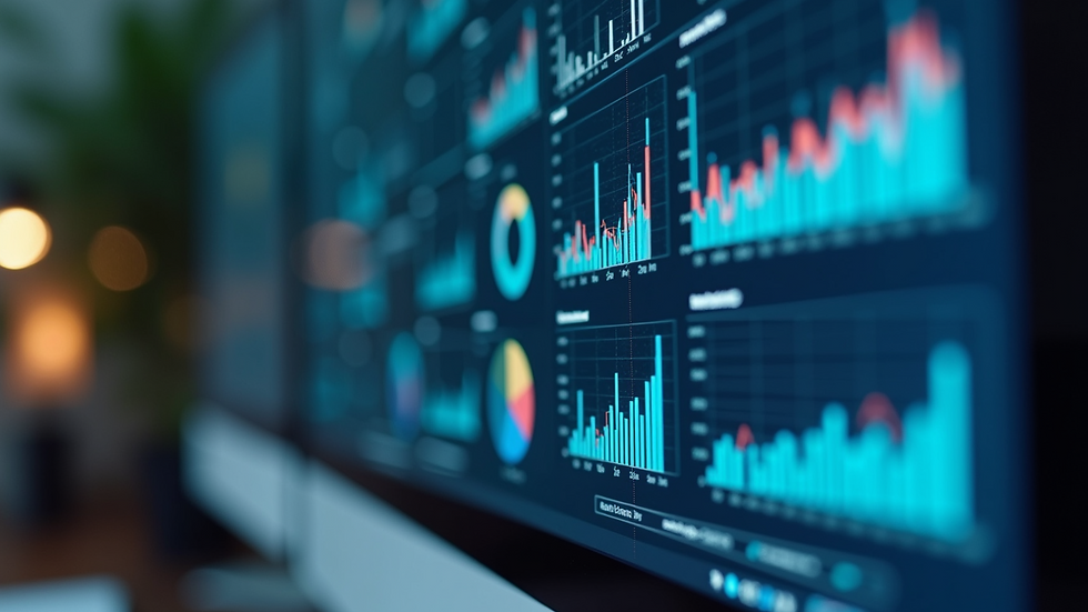 Close-up view of a computer screen displaying data analytics charts