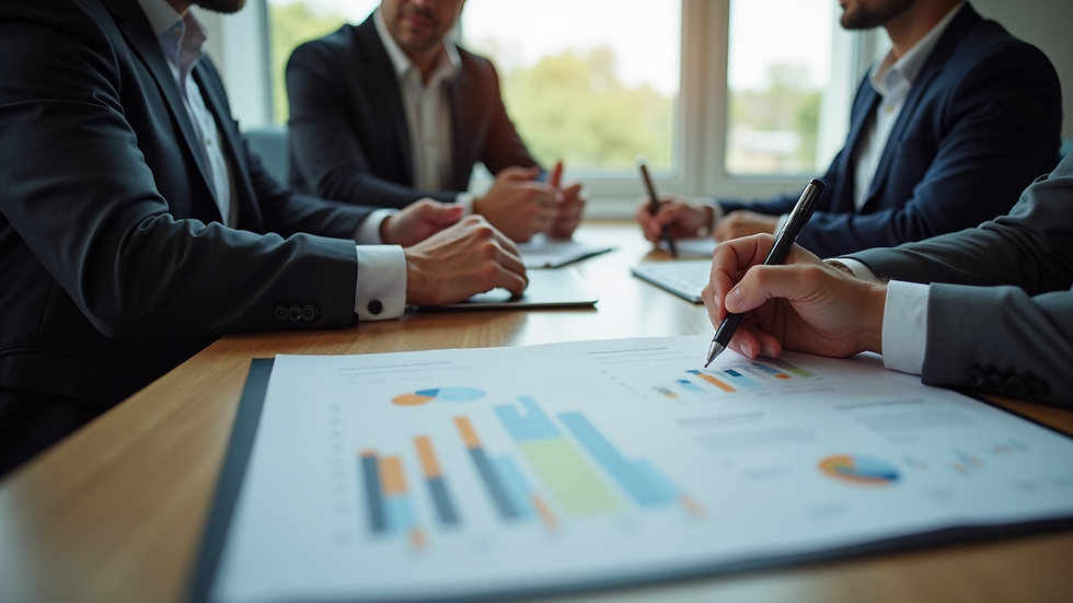High angle view of a business meeting discussing financial strategies