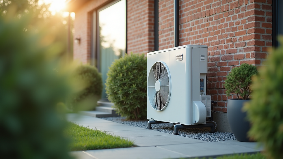 High angle view of an outdoor ductless mini split heat pump unit