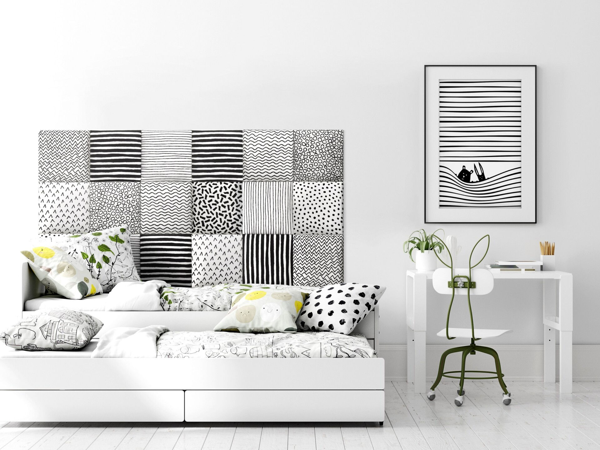 Pachet 8 panouri decorative tapițate PRINT KIDS PK7 Patrat 30x30