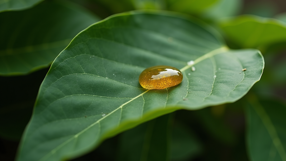 Close-up view of Kambo secretion on a natural leaf