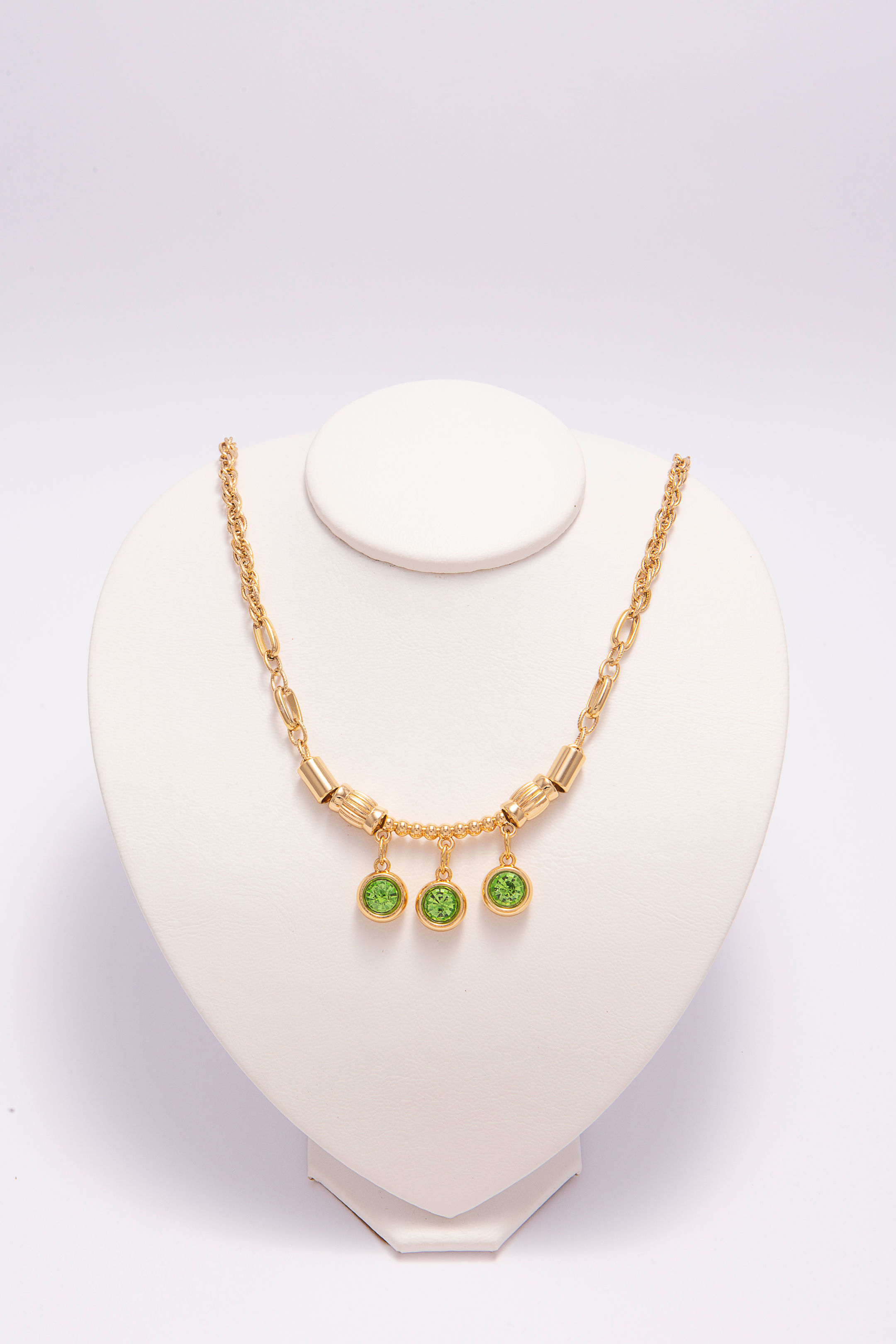 Colar em metal dourado e strass Peridot