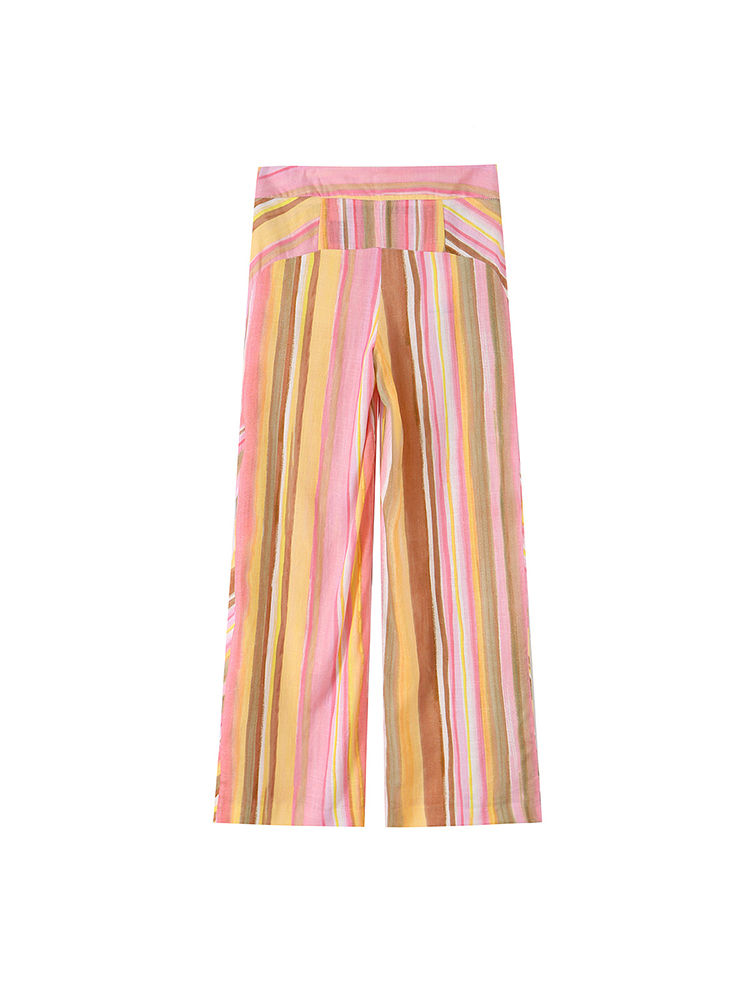 Thumbnail: TFMLN New Women Pant Sweet Striped Straight Colorful Multicolor Wide Leg Long Pa