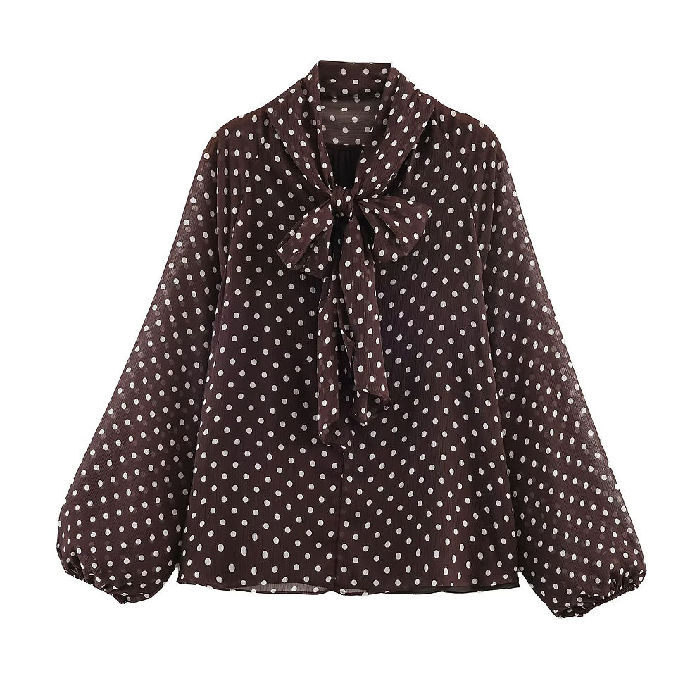 Thumbnail: Women Polka Dot Print Blouse Casual High Collar Long Sleeve Lady Top Simple Wome