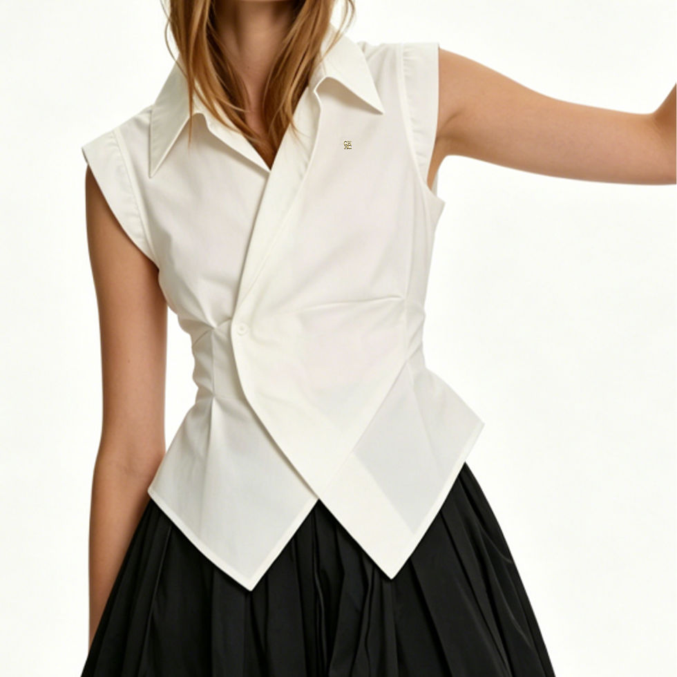 Thumbnail: CH Metal Logo Sleeveless Shirt Women Point Collar Wrap Front Waist Cinched Asymm