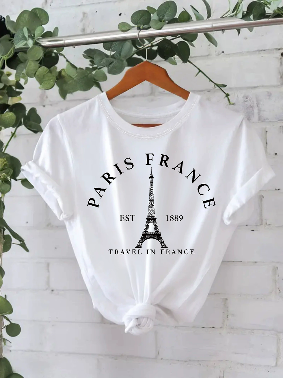 Thumbnail: Vintage Elegant O-neck Short Sleeved T-shirt Paris Tower Best-selling hot women'
