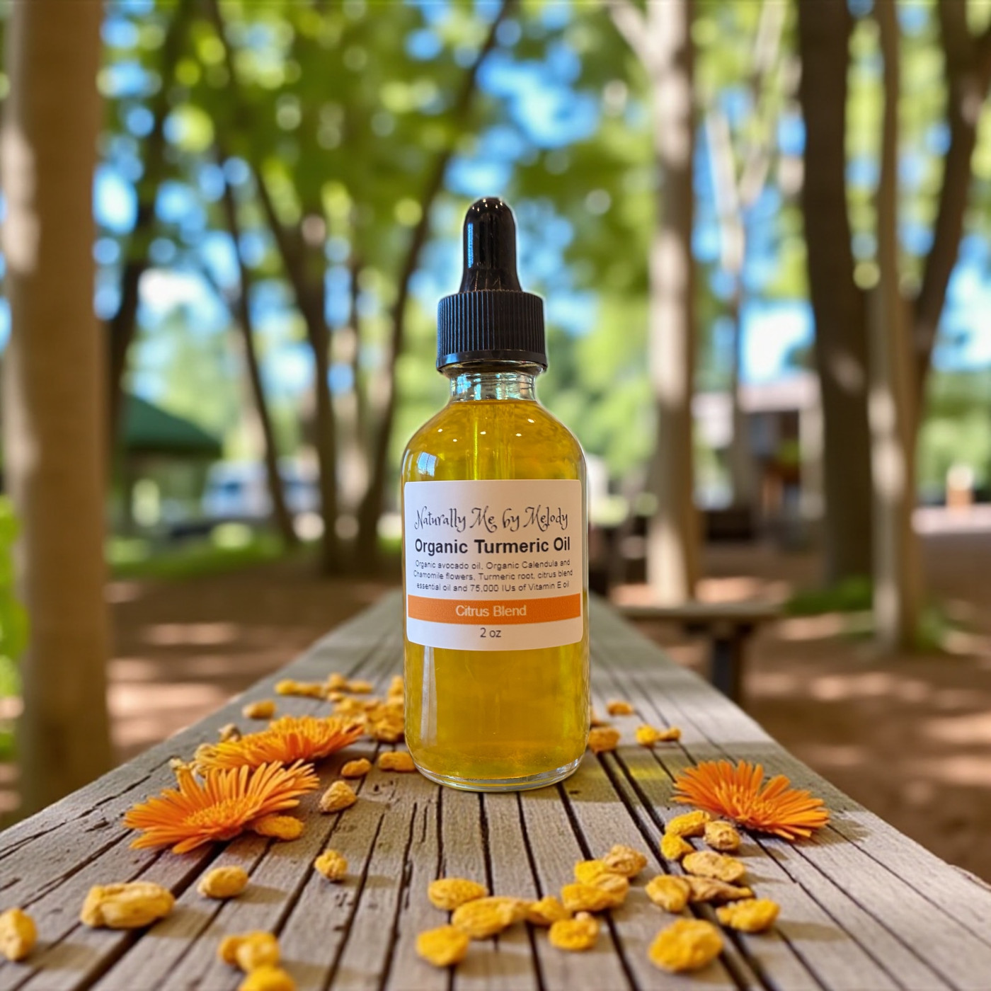 Organic Turmeric Oil with citrus notes for an even-looking glow.