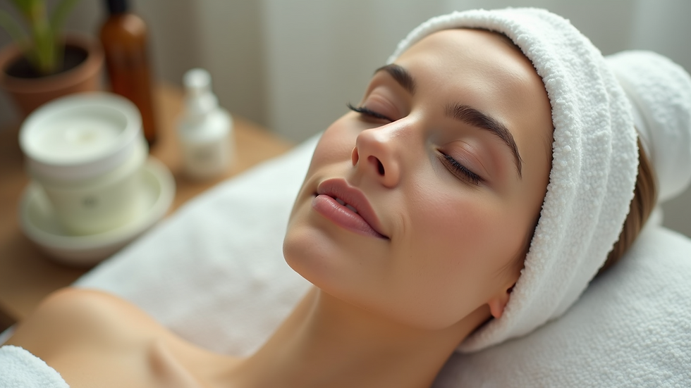 Close-up view of a serene facial treatment setup with natural skincare products