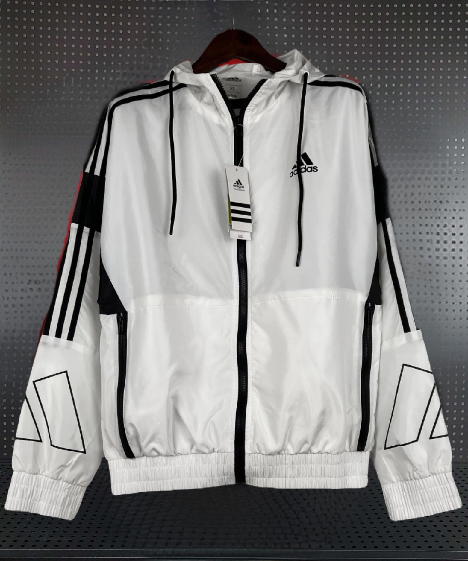 Corta vento Adidas branca listras pretas