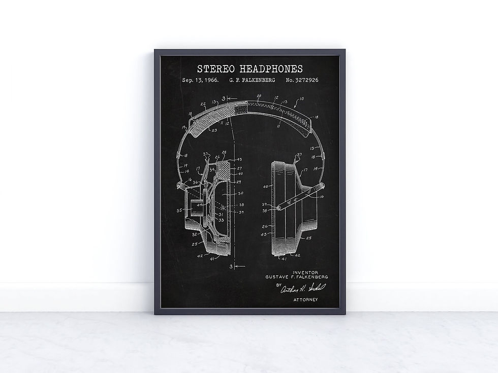 Thumbnail: Headphones  Patent Print - 1966 Wall Art Headphones  Print - Music Aficionado Gi