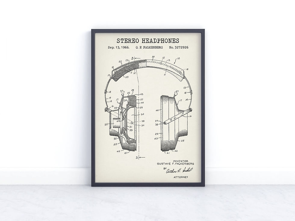 Thumbnail: Headphones  Patent Print - 1966 Wall Art Headphones  Print - Music Aficionado Gi