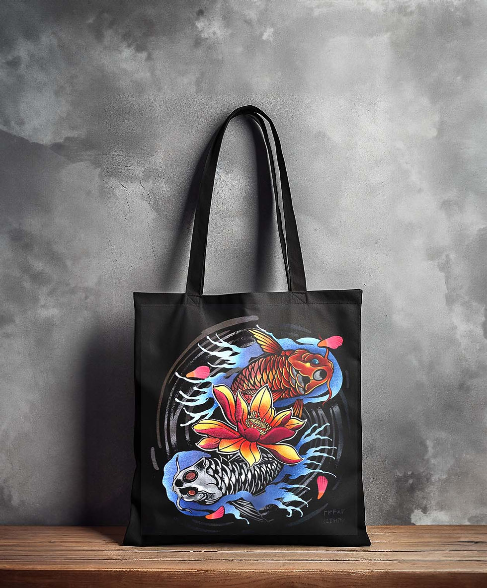 Koi balığı tasarımlı tote bag