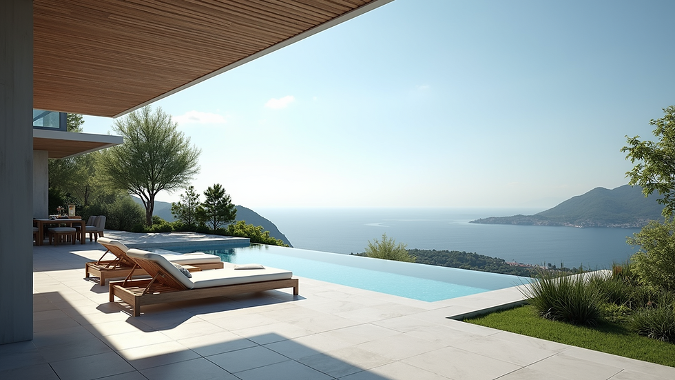 Eye-level view of a luxury villa with a sea view in Antalya