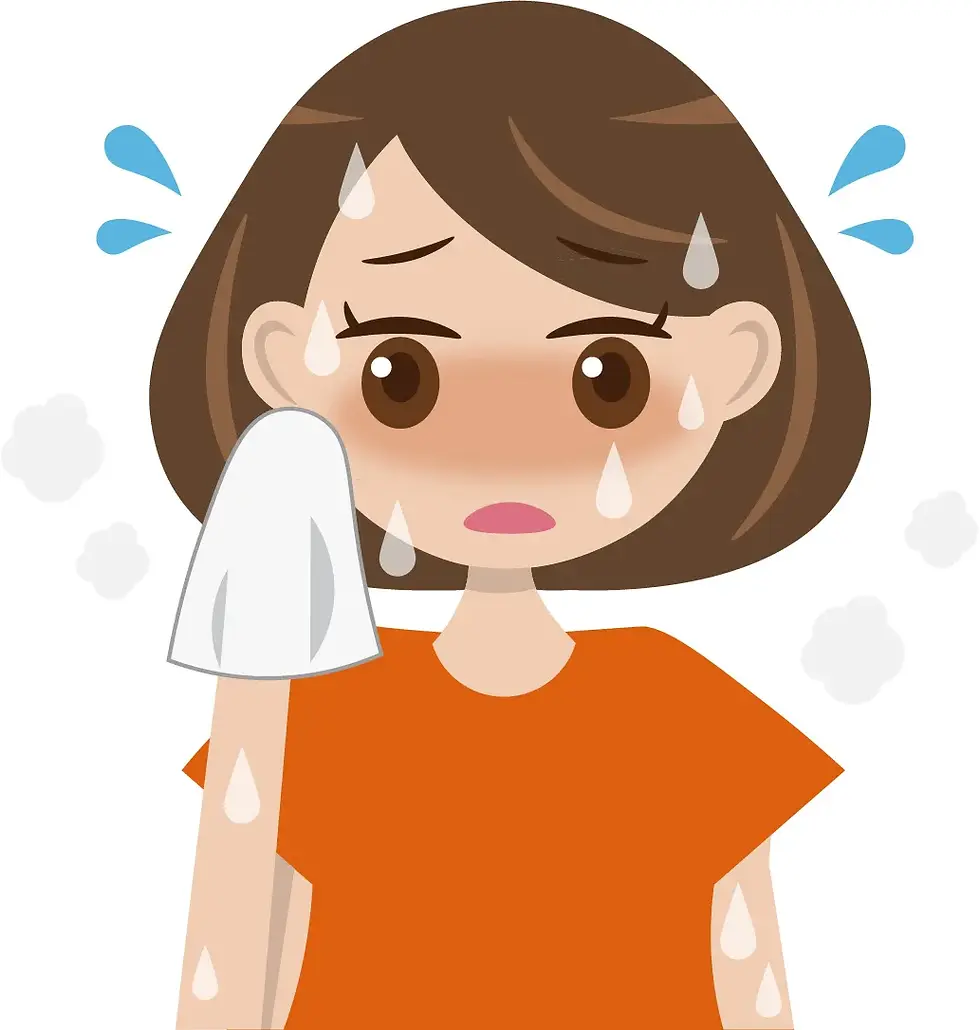 頭の汗を気にする女性イラスト