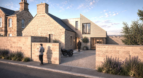 Rear view of a proposed 1.75-storey extension to a traditional Bo’ness villa, combining contemporary massing and horizontal cladding with the existing pitched-roof form, creating a clearly defined yet sympathetic addition.