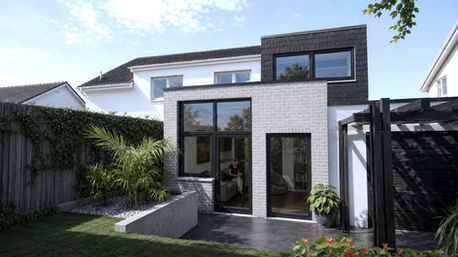 Multi layered 2 storey extension designed to reduce building mass and protect neighbours daylight
