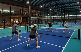 ผู้เล่นกำลังเล่น Pickleball ในสนาม Indoor Sport Facility