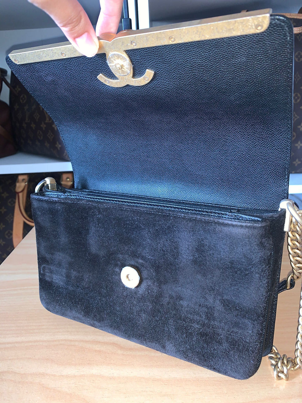 Thumbnail: Chanel Lady Coco Flap Suede Caviar Leather Bag
