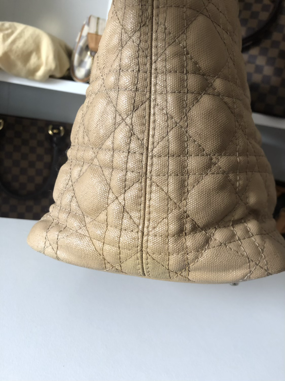 Thumbnail: Christian Dior Coated Canvas Cannage Quilted Medium Panarea Tote