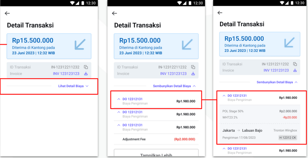 Detail tiap transaksi