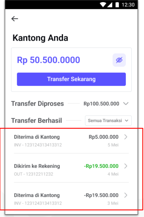 Status proses transaksi