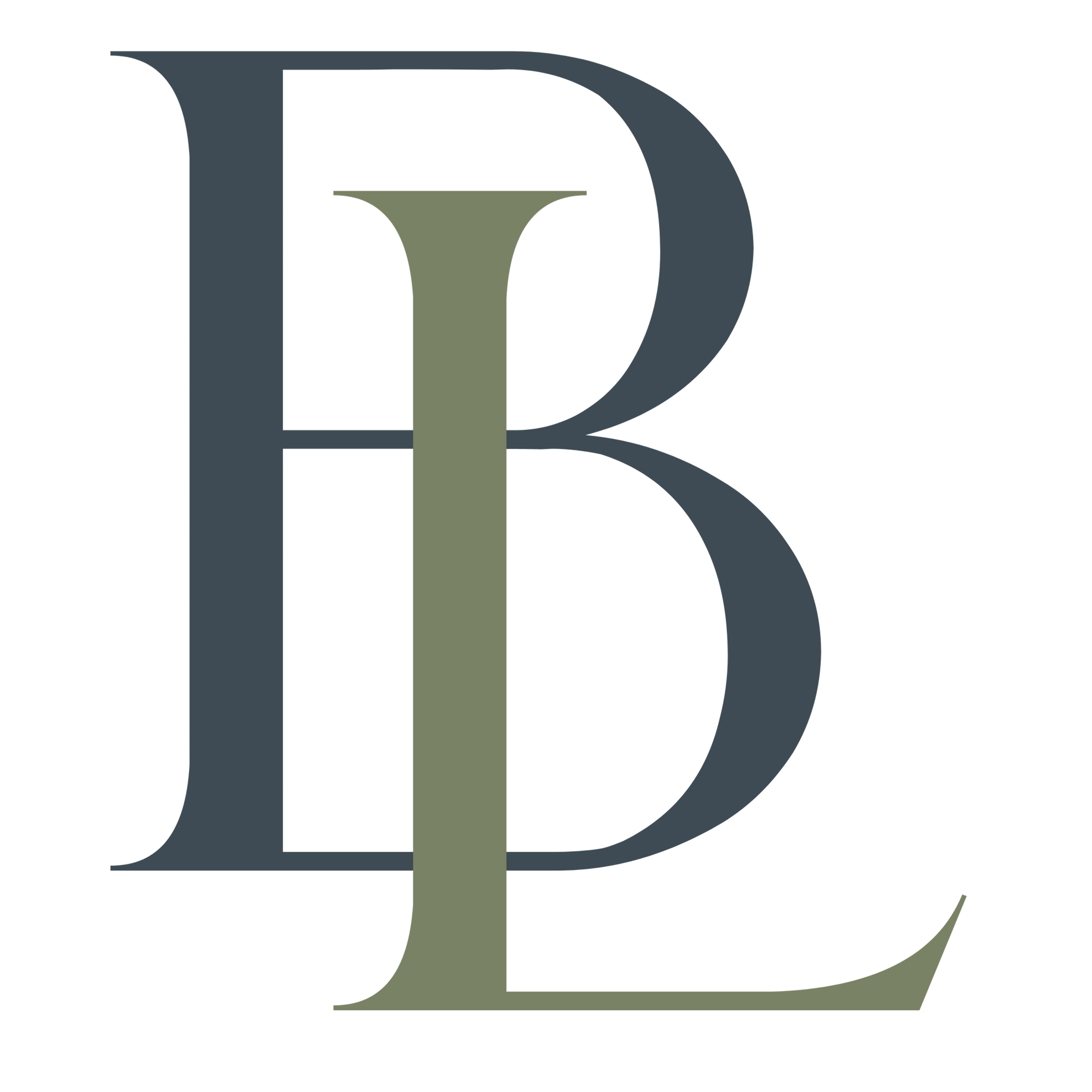 A blue B and a green L with both letters capitalized and the B is behind the L.