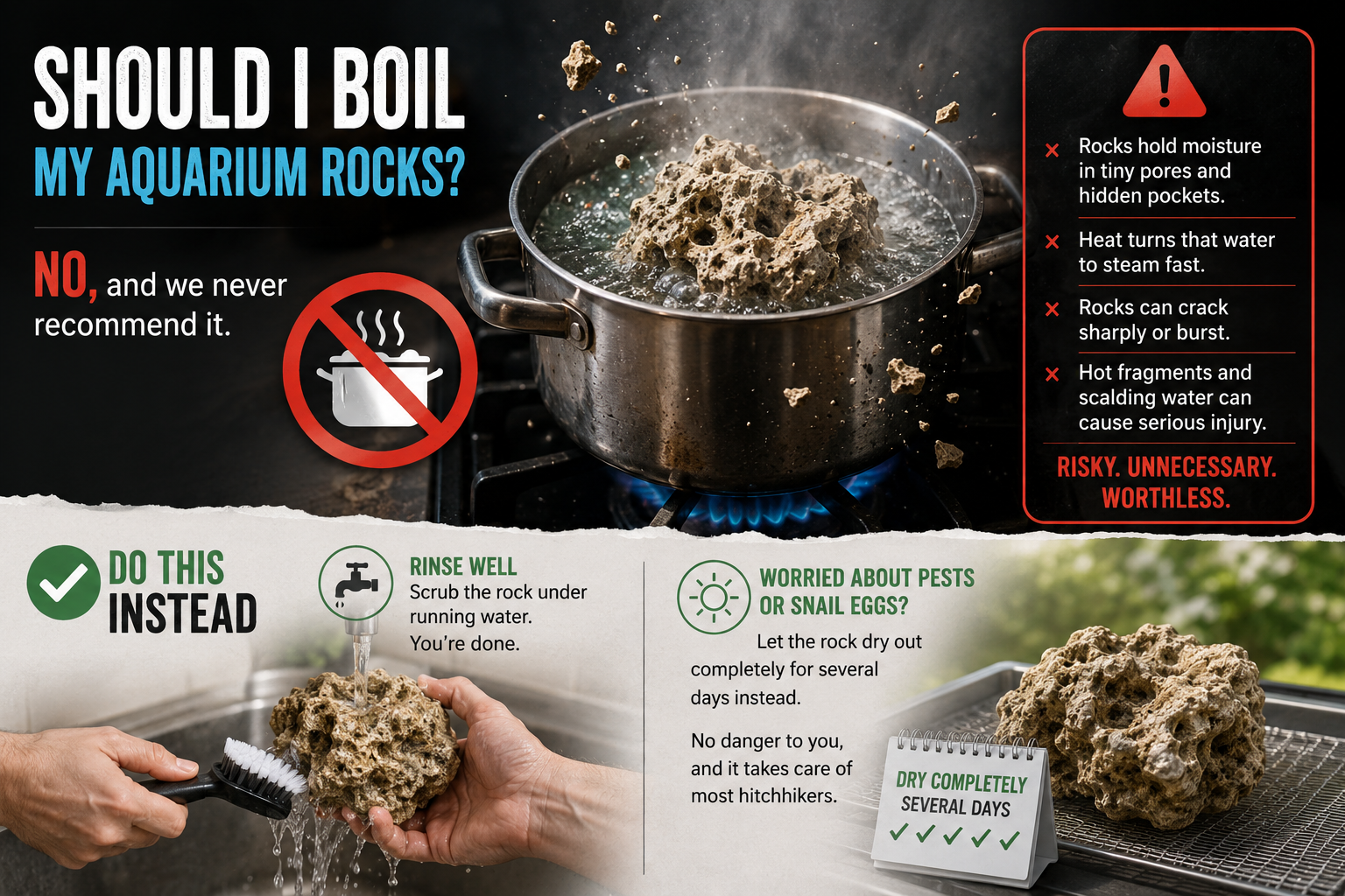 a few reasons not to boil your aquarium rocks. 
