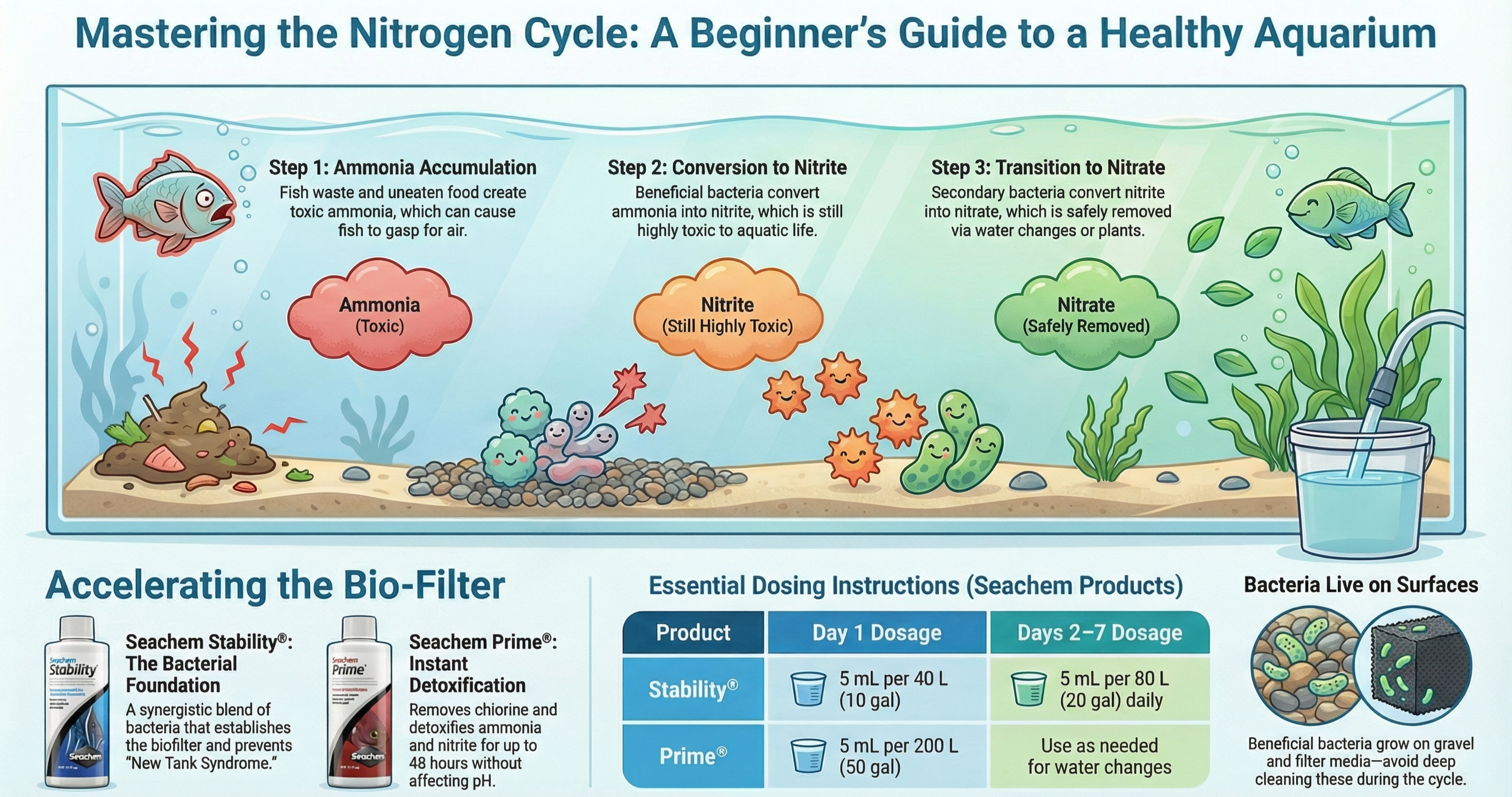 The aquarium nitrogen cycle explained in plain English. Learn why new tanks fail, how to cycle faster, and keep your fish alive from day one